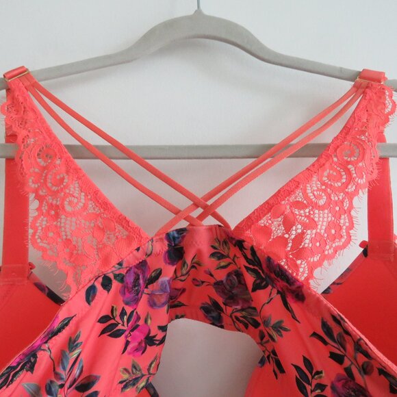 CACIQUE Floral Front Close Plunge Boost Bra in Coral Lace - Size 44DD - Picture 12 of 14